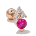 Nahaufnahme von Roségold-Ohrstecker mit rosa Edelstein und Zirkonia-Cluster-Design - Drei Weiße und Ein Roter Stein Stil (EGD0720 Roségold)