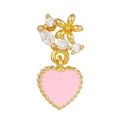Detail of a pink enamel heart earring with gold flower and sparkling cubic zirconia - Pink Enamel Heart Floral Style (EGD0535) / Gold