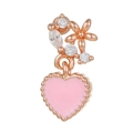 Macro detail of rose gold floral earrings with pink heart enamel and cubic zirconia - Pink Enamel Heart Floral Style (EGD0535) / Rose Gold