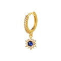 Orecchino a cerchio dorato con pendente a girasole e zircone blu centrale brillante - Stile Girasole Blu (EK00082)