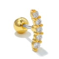 Detailed macro view of gold-tone tragus stud with five curved white zircon stones - Five-Diamond Curved Style (EGD0733 Gold)