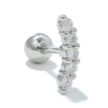Macro shot of curved stainless steel helix earring with five clear cubic zirconia studs - Five-Diamond Curved Style (EGD0733 Silver)