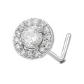 Piercing de nariz en forma de L con racimo de circonitas brillantes y metal plateado - Estilo Halo Redondo(BD00158 Plateado)