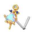 Piercing nasal en L de cobre con opalo de corazón dorado y circonitas de colores - Estilo de Piedra AB en Forma de Corazón (BD00461) / Dorado