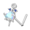 Piercing de nariz en L de cobre con circonita de corazón colorida y piedras azules - Estilo de Piedra AB en Forma de Corazón (BD00461) / Plateado