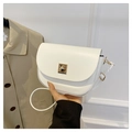 Chic white semi-circle saddle bag with gold buckle closure and leather shoulder strap - White
