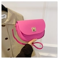 Fuchsia saddle bag with golden clasp and adjustable shoulder strap for women - Rose Pink