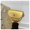 Minimalist matte gold semi-circle saddle bag with metallic square twist lock and slim strap - Gold