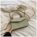 Minimalist light green square bag with textured pleated marble finish and top handle - Green