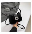 Elegant black shoulder bag with crystal buckle and adjustable strap for women - Black