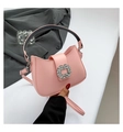 Elegant pink PU leather underarm bag with a sparkling square crystal buckle detail - Pink