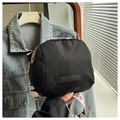Classic black nylon shell bag with embroidered wide strap and smooth zipper - Black