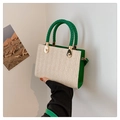 Green and beige woven small square handbag with chic braided top handle for women - Green