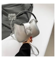 Metallic silver Boston bag with rhinestone buckle and adjustable shoulder strap - Silver