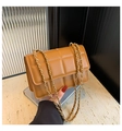 Caramel quilted crossbody bag with golden chain strap and rectangular flap closure - Brown