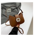 Brown half-moon underarm bag with sparkling crystal buckle and adjustable strap - Brown