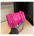 Quilted crossbody chain bag in vibrant hot pink PU leather with gold metal shoulder strap - Rose Red