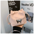 Pink marble pattern bucket bag with silver bow clasp and elegant chain strap - Basic Style / Pink