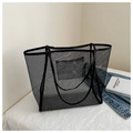 Minimalist black mesh tote bag with spacious interior and shoulder straps for daily use - Black