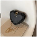 Heart shaped black crossbody bag with gold chain strap and rich rabbit lettering - Black