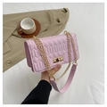 Quilted lavender chain crossbody bag with golden metal lock and stitch detail - Pink