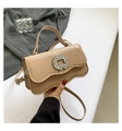Khaki crossbody bag with rhinestone buckle and elegant wave flap design for women - Khaki