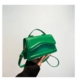 Glossy green PU leather mini square handbag with top handle and crossbody strap - Green