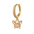 18K gold butterfly hoop earrings with pink marquise gem and white cubic zirconia - Gold Pink Zirconia Butterfly Style (EK00014)