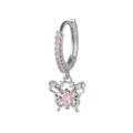 Silver hoop earrings with pink crystal butterfly pendant and white zircon inlay - Silver Pink Zirconia Butterfly Style (EK00014)