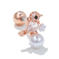 Rose gold bird stud earring with sparkling zircon, white pearl and secure ball back - Pearl Bird Style (EGD0092) / Rose Gold