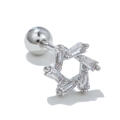 Silver stainless steel star-shaped cartilage stud earring with cubic zirconia and screw ball back - Star Style (EGD0684) / Silver