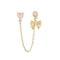 Pendiente de doble perforación con corazón rosa y lazo de perlas con cadena de oro - Pendientes Corazón Rosa (EGD0623 Dorado)