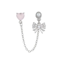 Pendientes largos con corazón rosa y lazo de perlas en acabado plateado - Pendientes Corazón Rosa (EGD0623 Color Plata)
