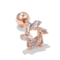 Rose gold hexagon star earring with rectangular zircon crystals and screw ball back - Star Style (EGD0684) / Rose Gold
