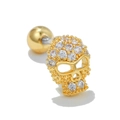 Minimalist gold skull stud earring with white zircons and a screw ball back closure - Full Zircon Skull Style (EGD0087) / Gold