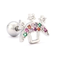 Silberner Barbell-Ohrring mit bunten Zirkonia und Design mit drei Sternen - Gebogener Regenbogen Stern Stil - Silber (EGD0080)