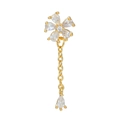 Elegant gold flower tassel earring with zircon stones and a fine metal chain link - Flower Tassel Style (EGD0713) / Gold