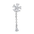 Surgical steel stud earring with silver zircon flower and hanging crystal drop - Flower Tassel Style (EGD0713) / Silver