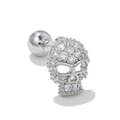 Silver skull stud earring with sparkling zircons and a secure ball screw back closure - Full Zircon Skull Style (EGD0087) / Silver