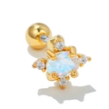 18k gold plated feather stud earring with oval opal and four accent diamonds - Opal Flower Style (EGD0585) / Gold
