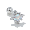 Silver opal ear stud featuring a flower-shaped cluster with small round zircons - Opal Flower Style (EGD0585) / Silver