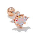 Rose gold screw-back feather stud earring with iridescent stone and zirconia accents - Opal Flower Style (EGD0585) / Rose Gold