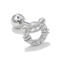 Zilveren tijgerkop helix piercing met witte zirkonia en ronde schroefsluiting - Tijgerkopvorm (EGD0152) / Zilver