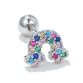 Surgical steel rainbow cartilage stud earring with colorful zircon stone inlay - Pave Rainbow Style (EGD0489) / Silver