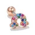 Rainbow barbell piercing earring with colorful cubic zirconia stones and rose gold base - Pave Rainbow Style (EGD0489) / Rose Gold