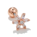 Piercing d'oreille flocon en or rose avec zircons blancs et fermoir à boule vissée - Forme de flocon de neige (EGD0685) / Or rose