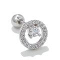 Piercing oreille argenté avec cercle en zircon et pierre ronde avec fermoir à boule - Forme de halo circulaire (EGD0154) / Argent