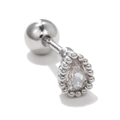 Clou d'oreille en acier argenté avec zircone en forme de poire et bordure perlée - Forme de goutte d'eau (EGD0763) / Argent