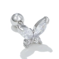 Silver butterfly cartilage stud with clear cubic zirconia stones and screw back ball - Agile White Butterfly (EGD0696 White White K)