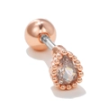 Clou d'oreille géométrique or rose avec zircon goutte et bordure perlée - Forme de goutte d'eau (EGD0763) / Or rose